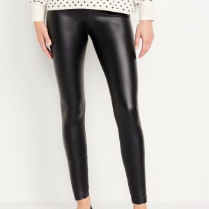 High-Waisted Faux-Leather Fashion Layering Leggings