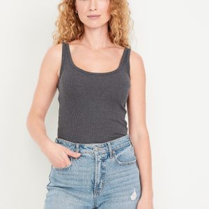 First-Layer Ribbed Scoop-Neck Tank Top