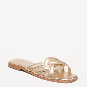 Faux-Leather Woven Strap Sandals
