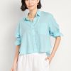 Linen-Blend Button-Down Crop Shirt