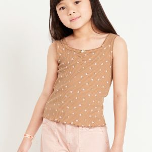 Printed Fitted Ribbed Tank Top for Girls