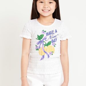Short-Sleeve Smocked Graphic T-Shirt for Girls