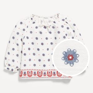 Printed Long-Sleeve Double-Weave Top for Baby