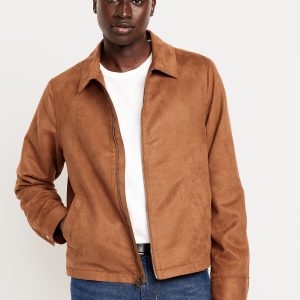 Faux-Suede Harrington Zip Jacket
