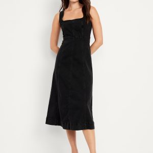 Fit & Flare Sleeveless Denim Midi Dress