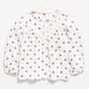 Printed Long-Sleeve Double-Weave Button-Front Top for Toddler Girls