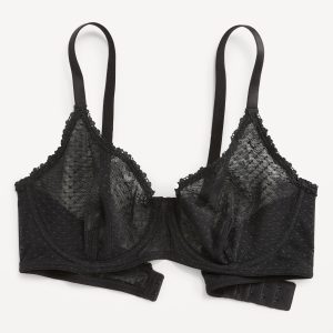 Lace-Trim Mesh-Dot Balconette Bra